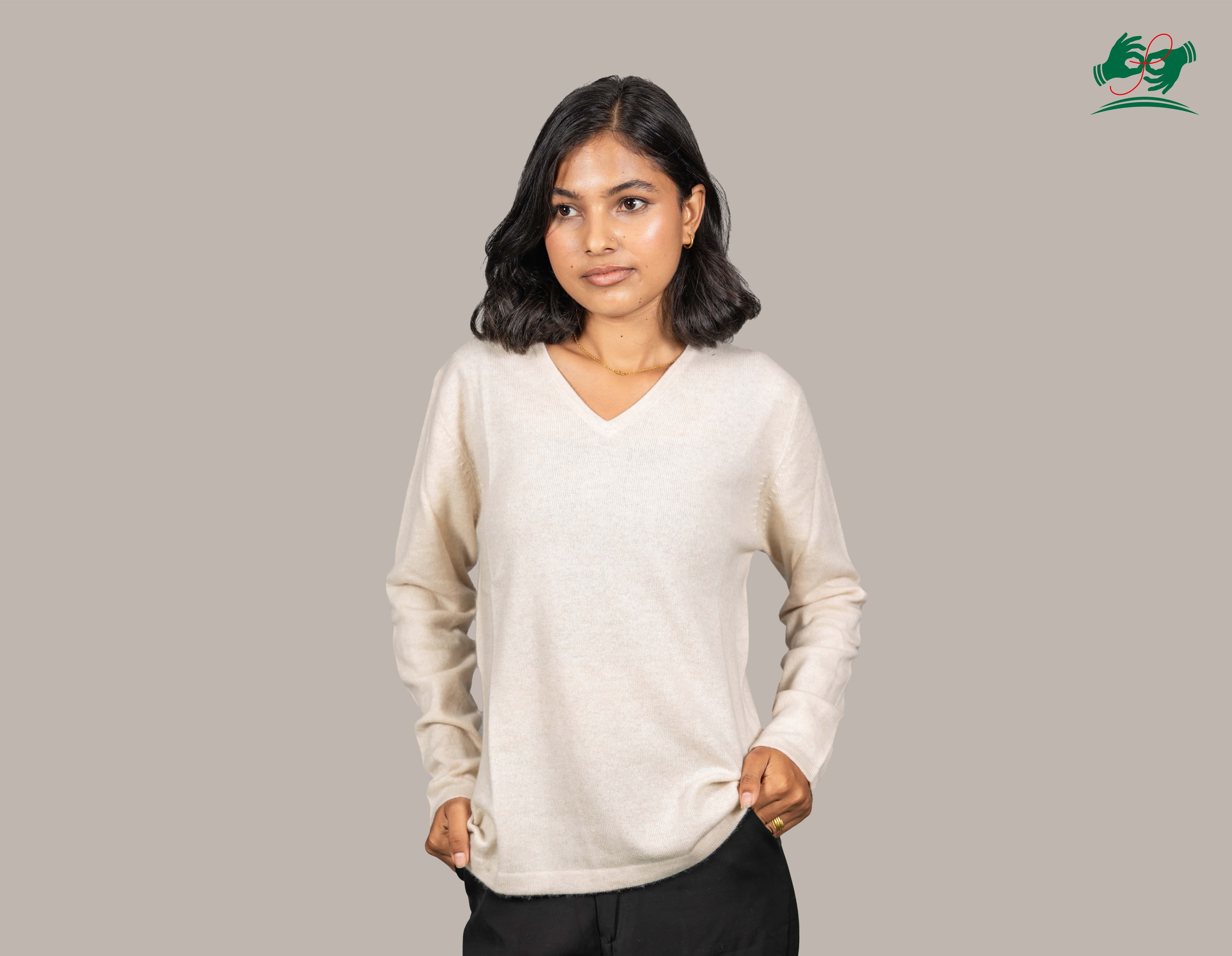Pure Cashmere Sweater V Neck For Ladies