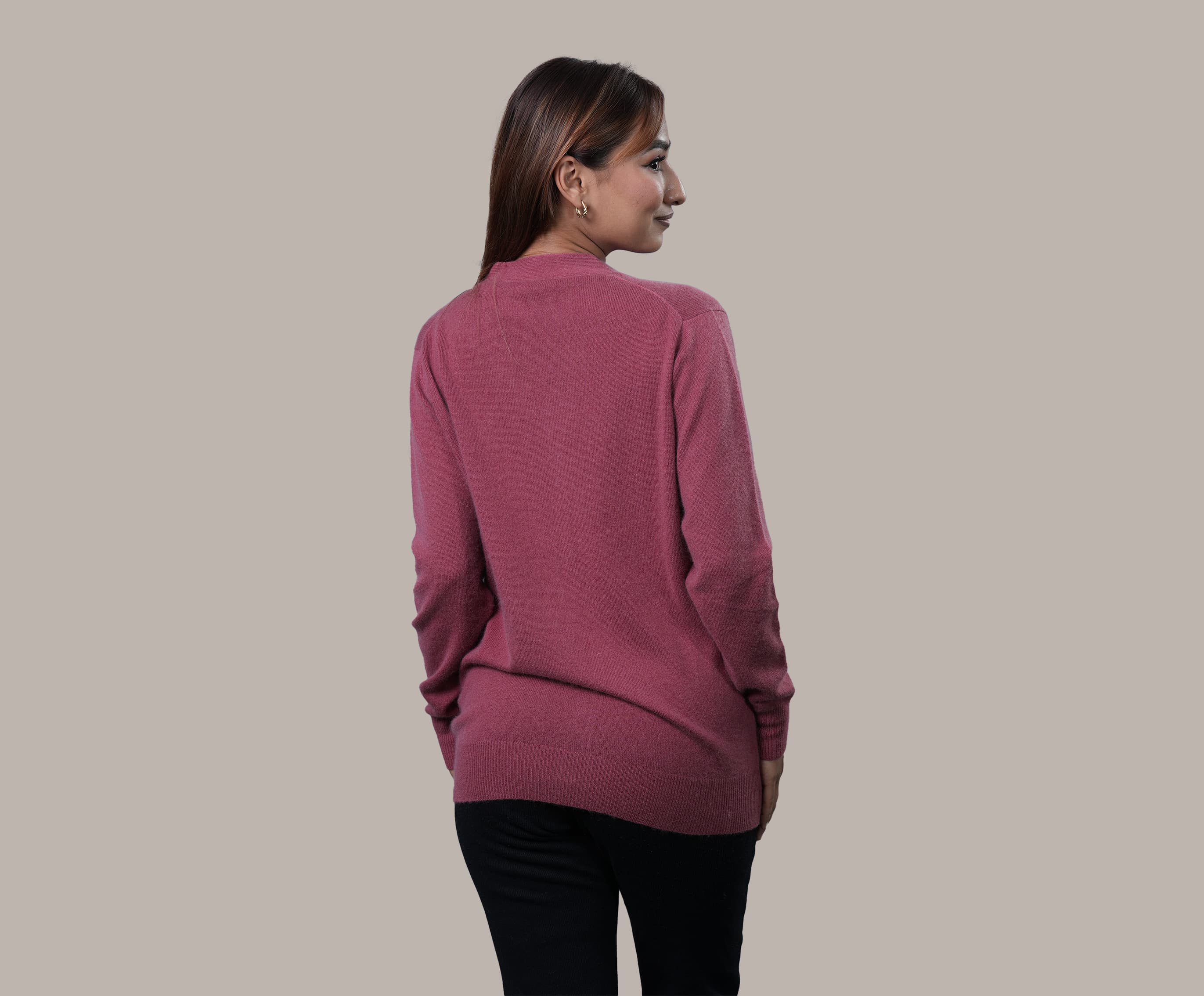 Women's Cashmere Long Cardigan in Pink - V Neck Style