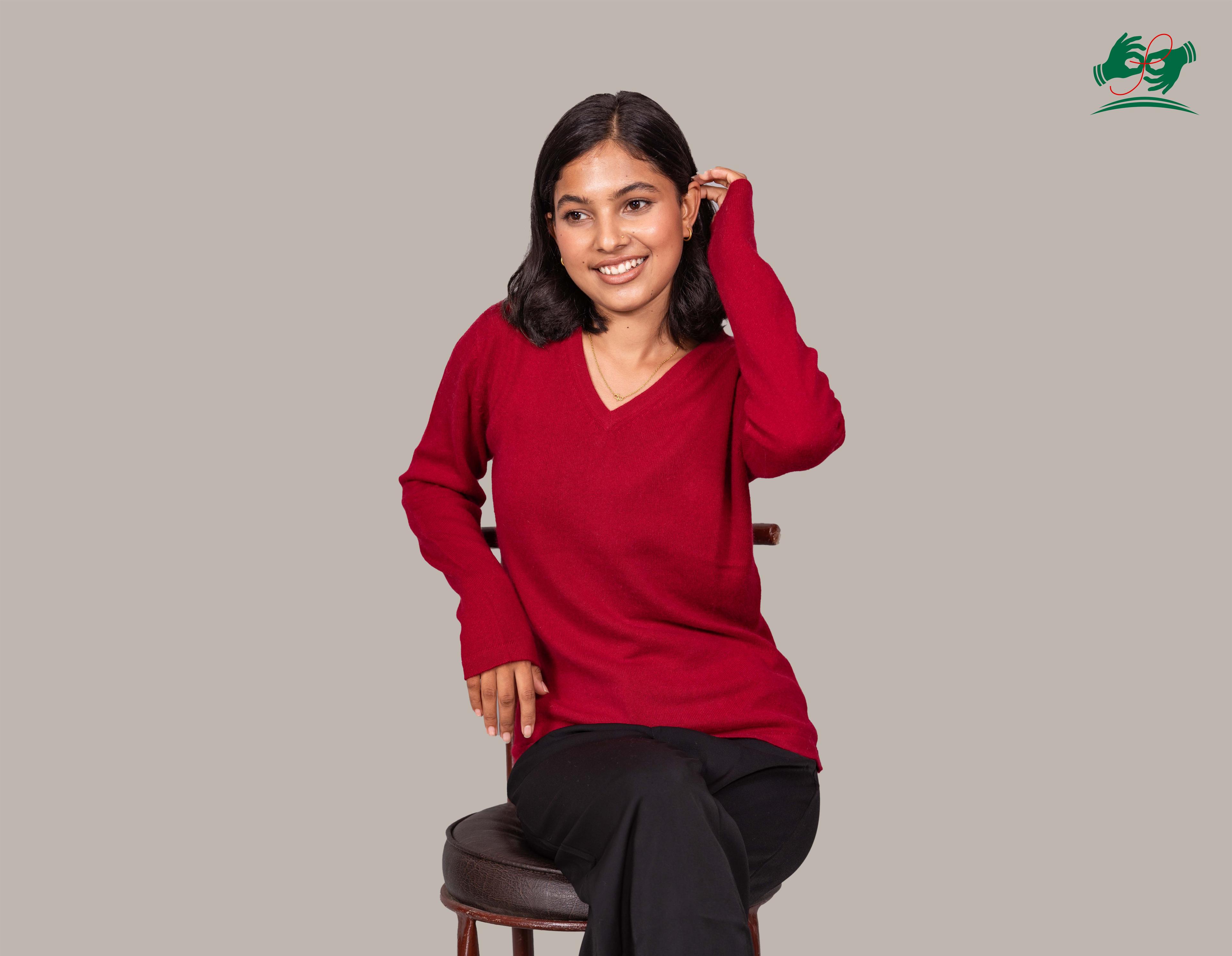 Pure Cashmere Sweater V Neck For Ladies